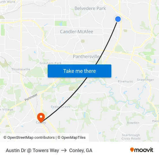 Austin Dr @ Towers Way to Conley, GA map