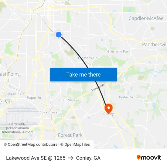 Lakewood Ave SE @ 1265 to Conley, GA map