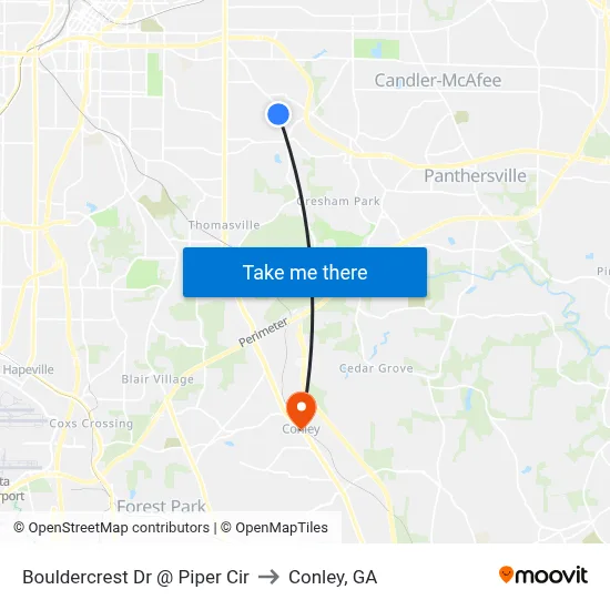 Bouldercrest Dr @ Piper Cir to Conley, GA map