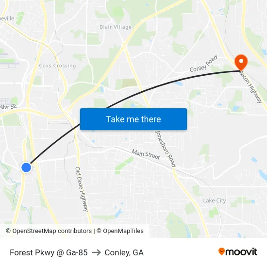 Forest Pkwy @ Ga-85 to Conley, GA map