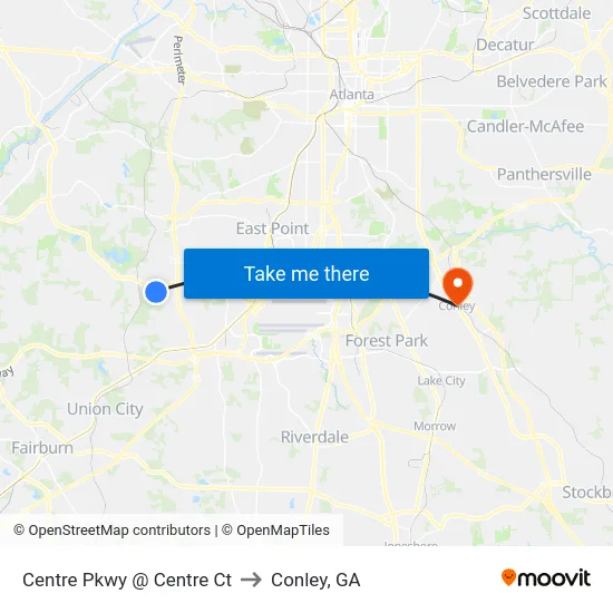 Centre Pkwy @ Centre Ct to Conley, GA map