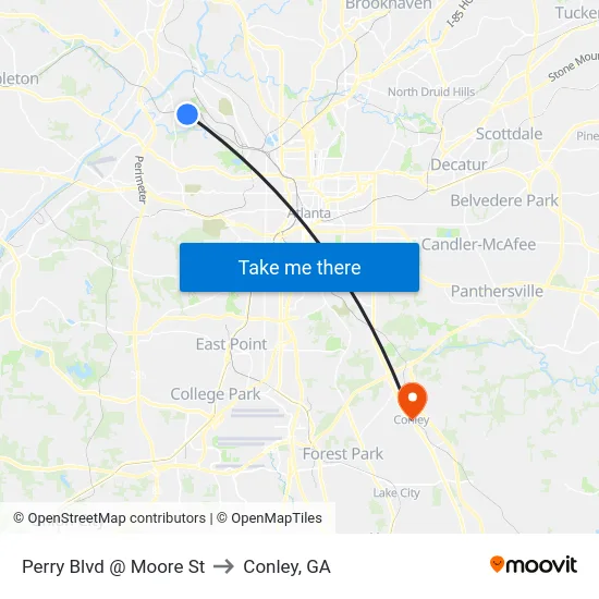 Perry Blvd @ Moore St to Conley, GA map