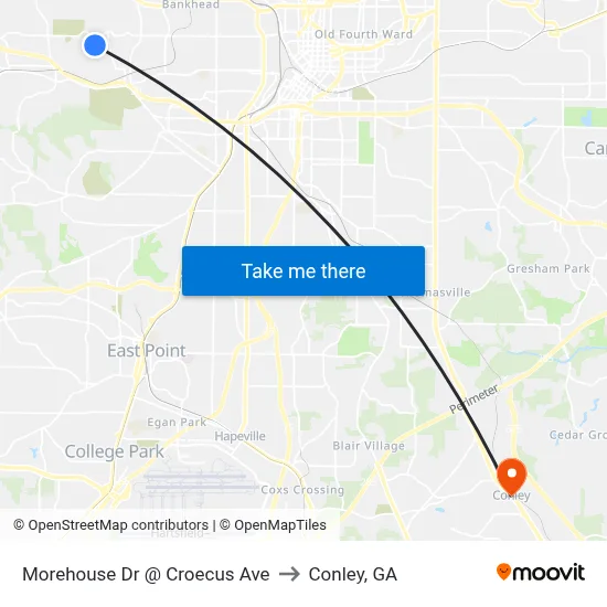 Morehouse Dr @ Croecus Ave to Conley, GA map