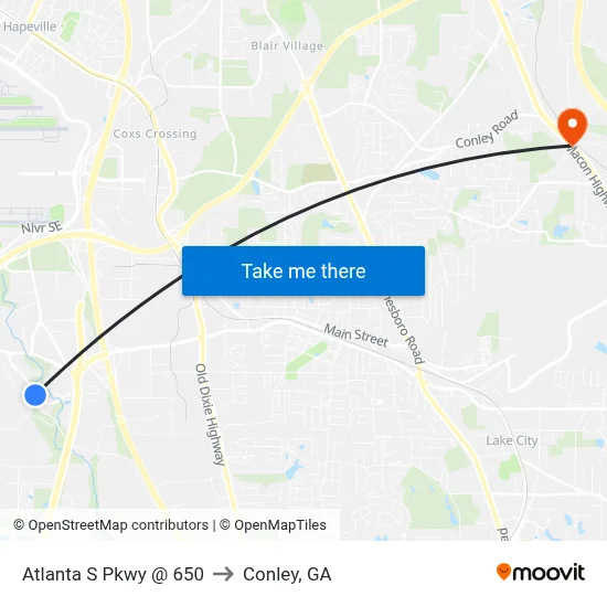 Atlanta S Pkwy @ 650 to Conley, GA map