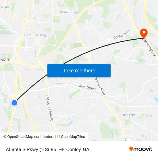 Atlanta S Pkwy @ Sr 85 to Conley, GA map