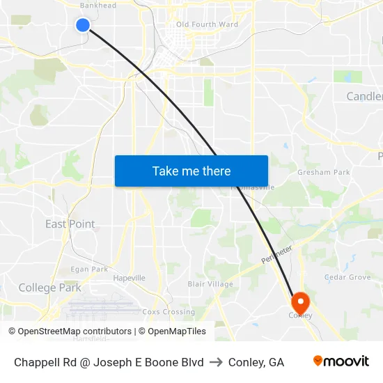 Chappell Rd @ Joseph E Boone Blvd to Conley, GA map