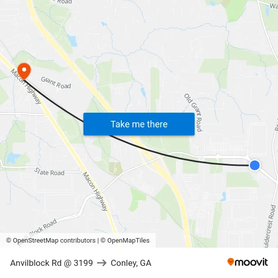 Anvilblock Rd @ 3199 to Conley, GA map