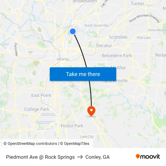 Piedmont Ave @ Rock Springs to Conley, GA map