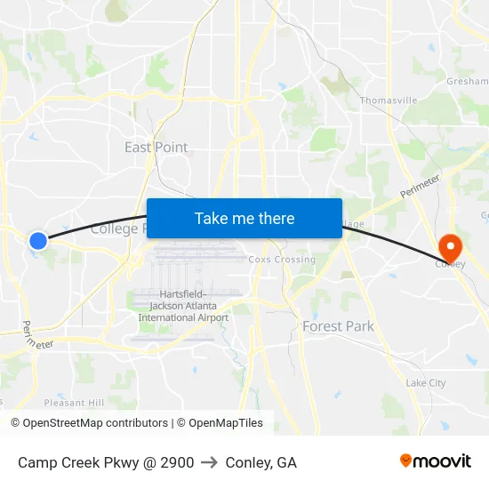 Camp Creek Pkwy @ 2900 to Conley, GA map