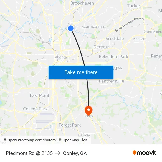 Piedmont Rd @ 2135 to Conley, GA map
