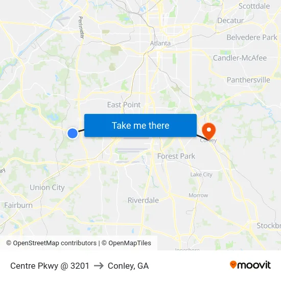 Centre Pkwy @ 3201 to Conley, GA map