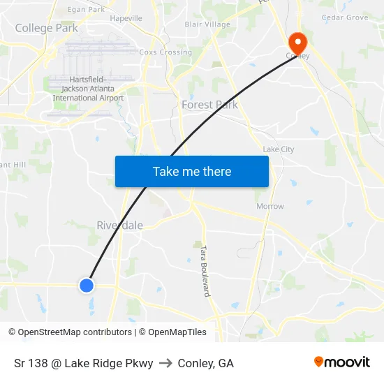 Sr 138 @ Lake Ridge Pkwy to Conley, GA map