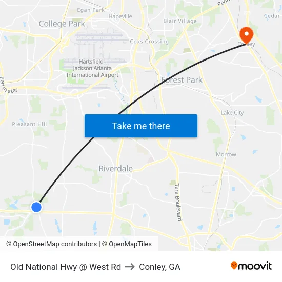 Old National Hwy @ West Rd to Conley, GA map