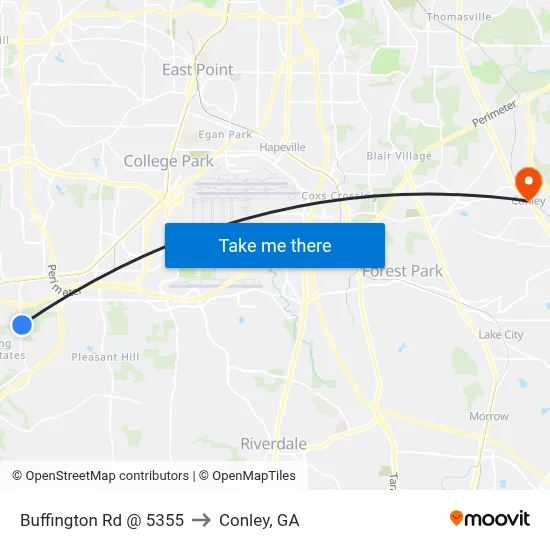 Buffington Rd @ 5355 to Conley, GA map