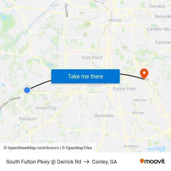 South Fulton Pkwy @ Derrick Rd to Conley, GA map