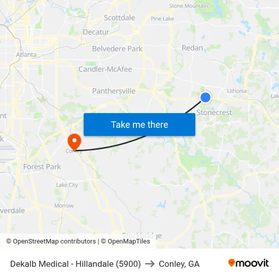 Dekalb Medical - Hillandale (5900) to Conley, GA map