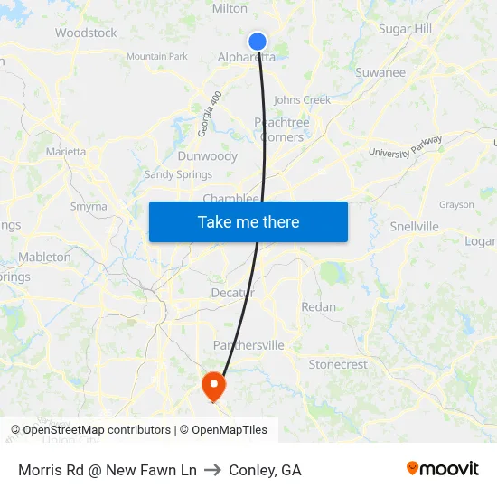 Morris Rd @ New Fawn Ln to Conley, GA map