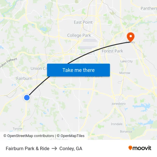 Fairburn Park & Ride to Conley, GA map