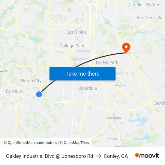 Oakley Industrial Blvd @ Jonesboro Rd to Conley, GA map