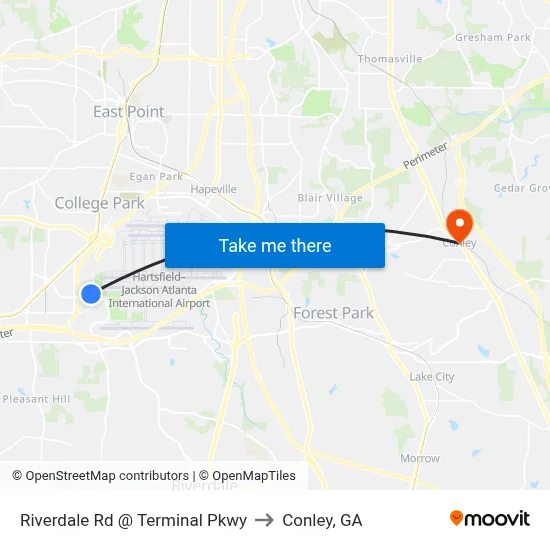 Riverdale Rd @ Terminal Pkwy to Conley, GA map