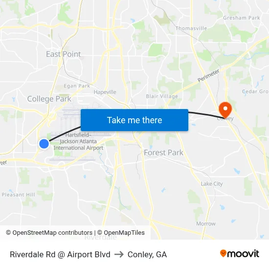 Riverdale Rd @ Airport Blvd to Conley, GA map
