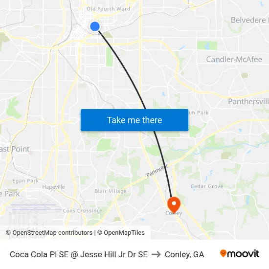 Coca Cola Pl SE @ Jesse Hill Jr Dr SE to Conley, GA map