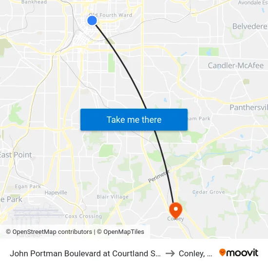 John Portman Boulevard at Courtland Street to Conley, GA map