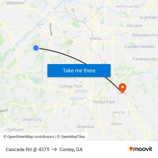 Cascade Rd @ 4375 to Conley, GA map