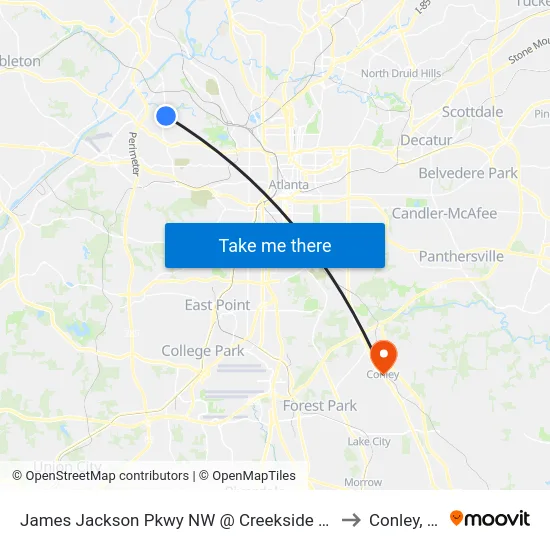 James Jackson Pkwy NW @ Creekside Dr NW to Conley, GA map