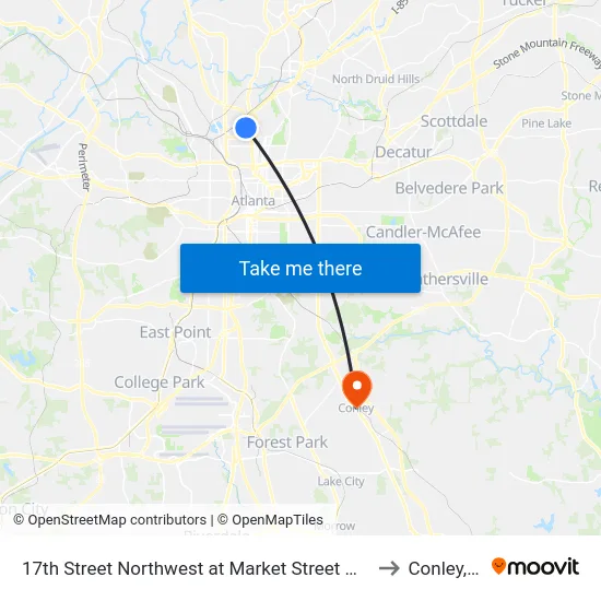 17th Street Northwest at Market Street Northwest to Conley, GA map