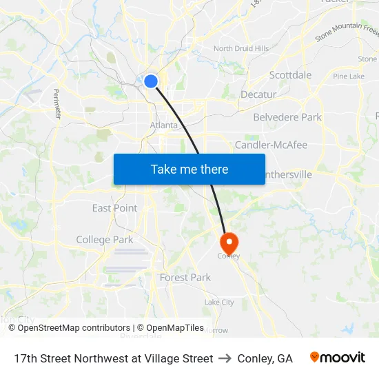 17th Street Northwest at Village Street to Conley, GA map