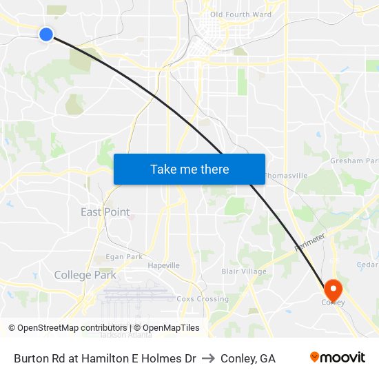 Burton Rd at Hamilton E Holmes Dr to Conley, GA map