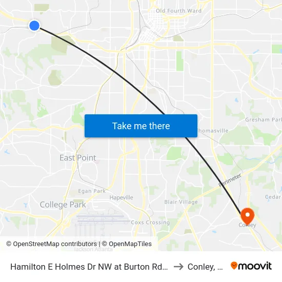 Hamilton E Holmes Dr NW at Burton Rd NW to Conley, GA map