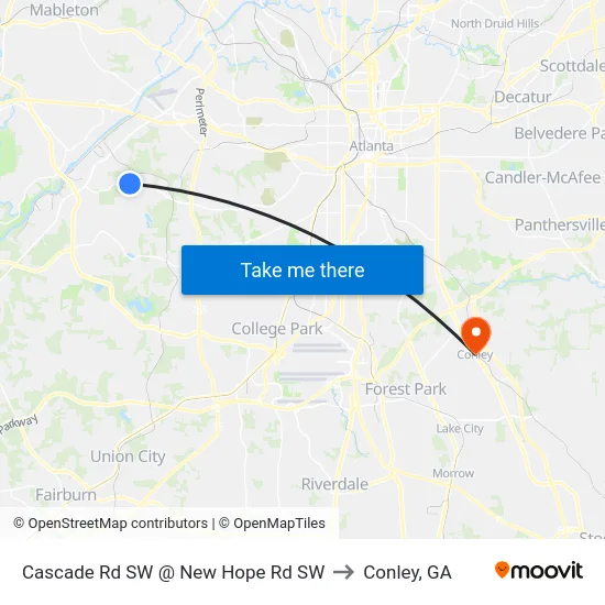 Cascade Rd SW @ New Hope Rd SW to Conley, GA map