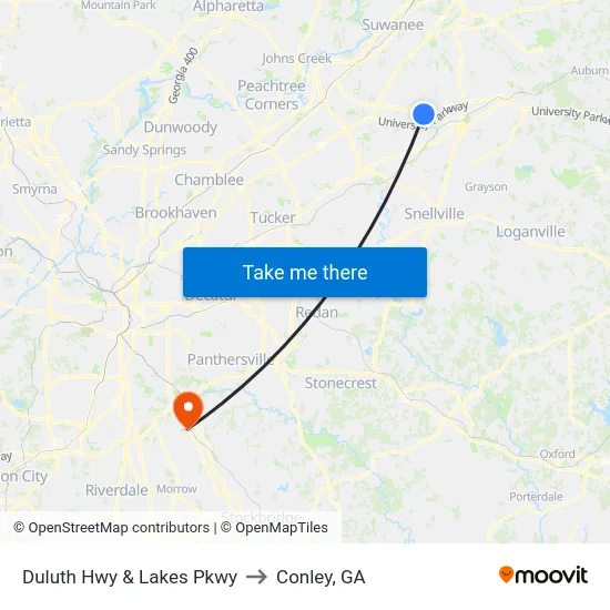 Duluth Hwy & Lakes Pkwy to Conley, GA map