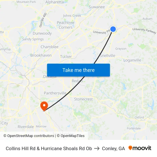 Collins Hill Rd & Hurricane Shoals Rd Ob to Conley, GA map