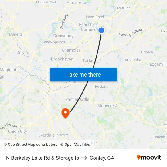 N Berkeley Lake Rd & Storage Ib to Conley, GA map