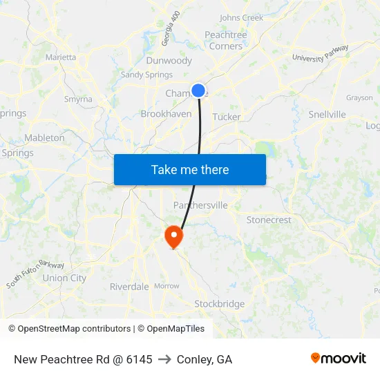 New Peachtree Rd @ 6145 to Conley, GA map