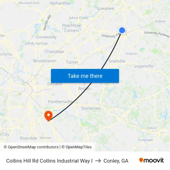 Collins Hill Rd Collins Industrial Way I to Conley, GA map