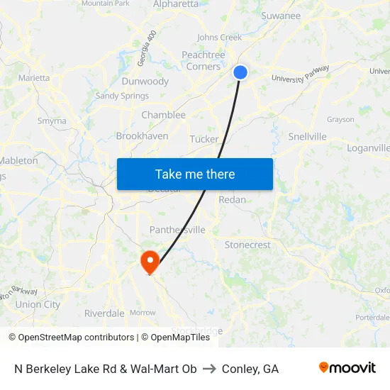 N Berkeley Lake Rd & Wal-Mart Ob to Conley, GA map