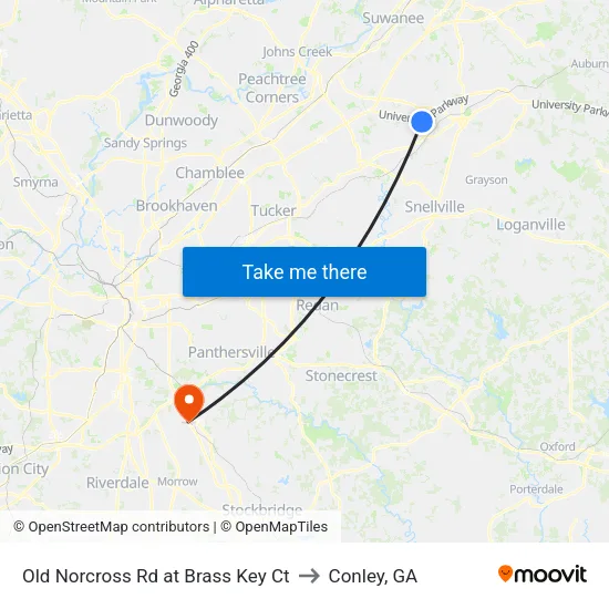 Old Norcross Rd at Brass Key Ct to Conley, GA map