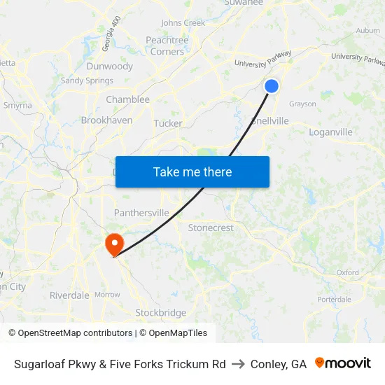 Sugarloaf Pkwy & Five Forks Trickum Rd to Conley, GA map