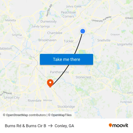 Burns Rd & Burns Cir B to Conley, GA map