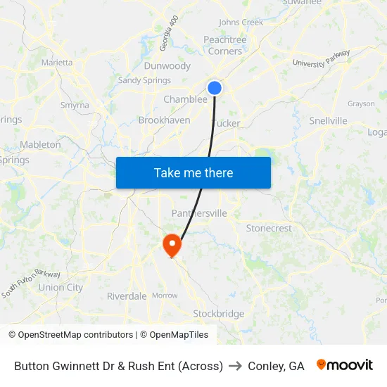 Button Gwinnett Dr & Rush Ent (Across) to Conley, GA map