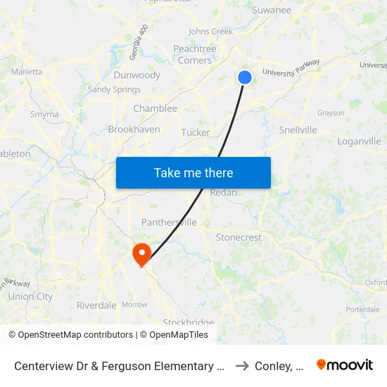 Centerview Dr & Ferguson Elementary Ob to Conley, GA map
