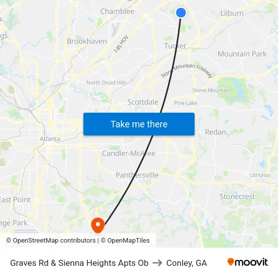 Graves Rd & Sienna Heights Apts Ob to Conley, GA map