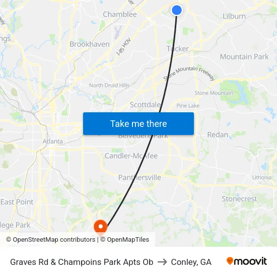 Graves Rd & Champoins Park Apts Ob to Conley, GA map