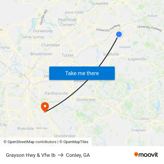 Grayson Hwy & Vfw Ib to Conley, GA map