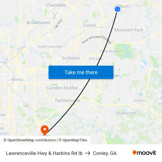 Lawrenceville Hwy & Harbins Rd Ib to Conley, GA map
