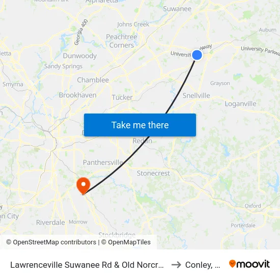 Lawrenceville Suwanee Rd & Old Norcross to Conley, GA map